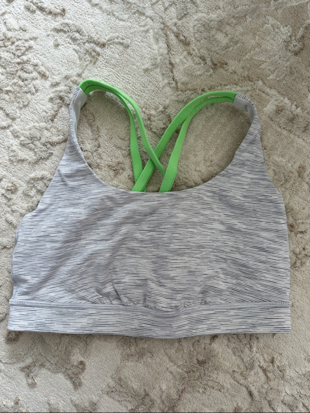 lululemon athletica Gray Striped Sports Bra with Neon Green Straps